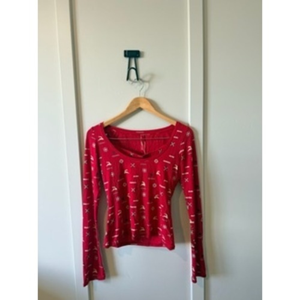 SKIMS Holiday Fair Isle Pajama Set Red Reindeer Long Sleeve Top Ruffle Shorts S